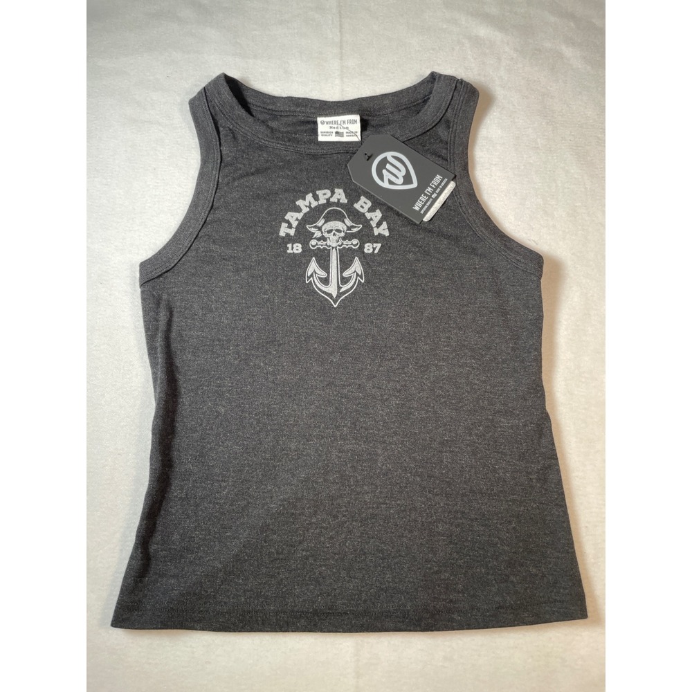 Where I'm From Tampa Bay Pirate Anchor Tank Top Kids Medium Charcoal Gray NWT